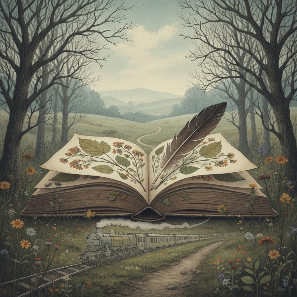 An open book of nature's beauty in a green landscape.